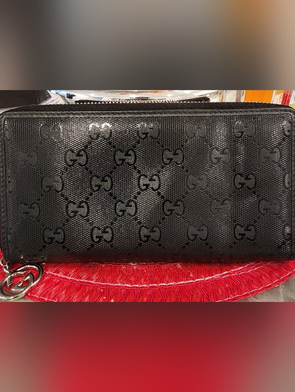 Gucci Black Signature Monogram Long Wallet